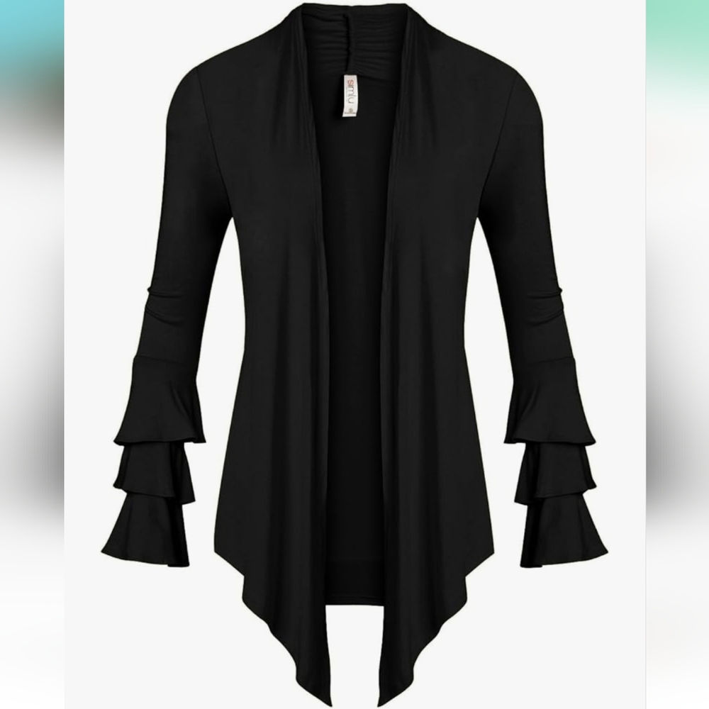 Simlu Black Cardigan With Ruffle Sleeves -  2X